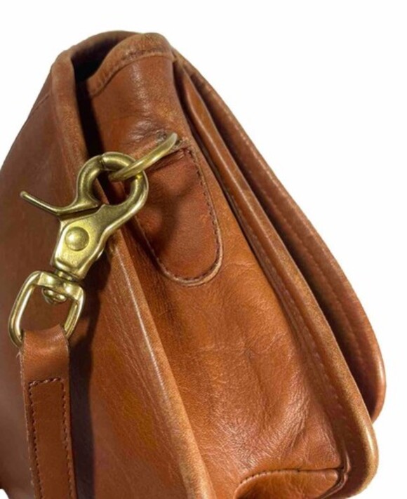 Vintage COACH Penny Pocket Crossbody Purse Brown Tan Leather #9755 USA Turnlock - Picture 6 of 16